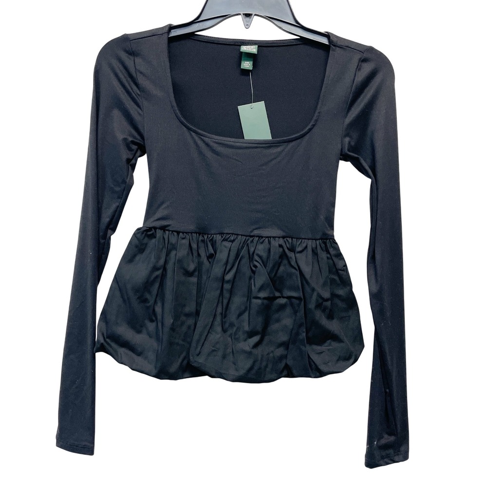 Wild Fable Womens Black Long Sleeve Square Neck Peplum Top Size XXS - Picture 2 of 6